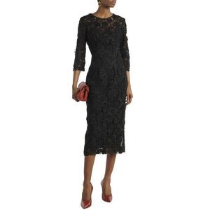 Carolina Herrera Womens Lace Broderie Crewneck Midi Dress 10 Black - NWT $2990